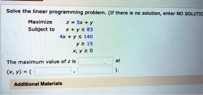 Solve The Linear Programming Problem If There Is No Itprospt