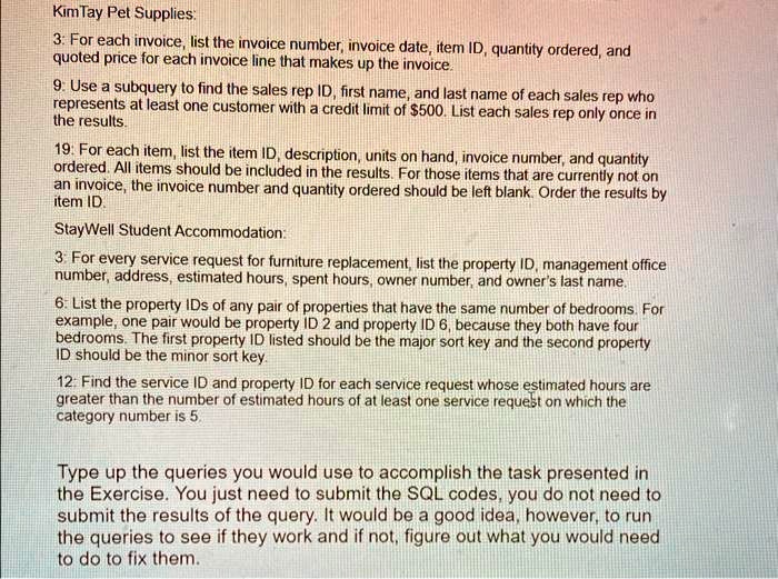 SOLVED KimTay Pet Supplies 3 For each invoice list the invoice