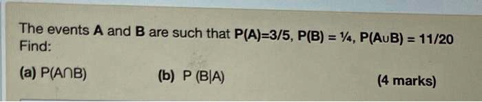 SOLVED: The Events A And B Are Such That P(A)-3/5, P(B) = Y, P(AuB ...