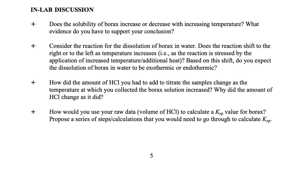 SOLVED INLAB DISCUSSION Does the solubility of borax increase or