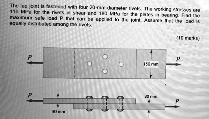 SOLVED: The lap joint is fastened with four 20-mm-diameter rivets . The ...