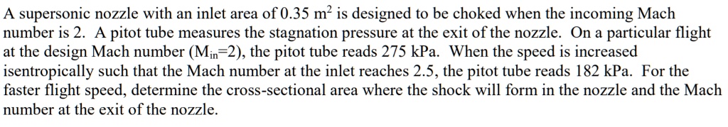 SOLVED: Aerodynamics A supersonic nozzle with an inlet area of 0.35 m2 ...