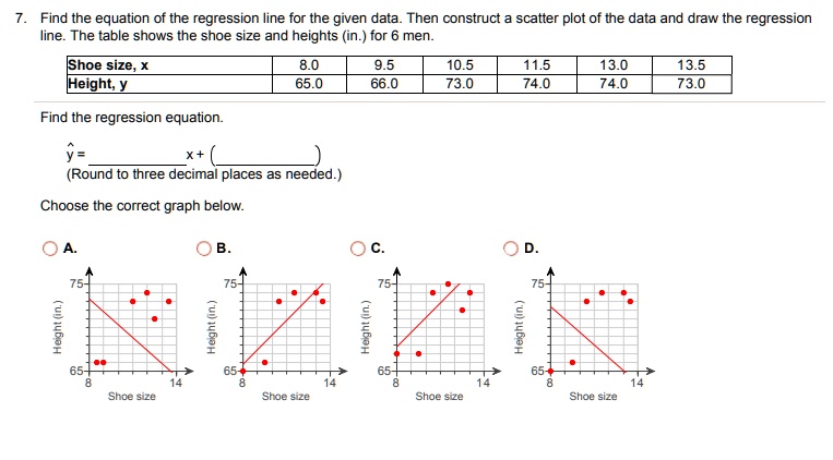 SOLVED: Find the equation of the regression line for the given data ...