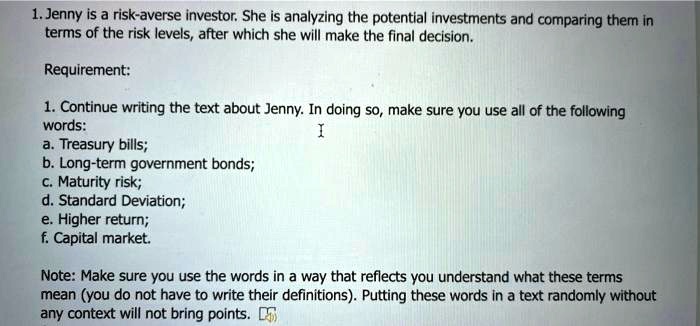 Solved 1 Jenny Is A Risk Averse Investor She Is Analyzing The Solved 1 Jenny Is A Risk Averse Investor She Is Analyzing The