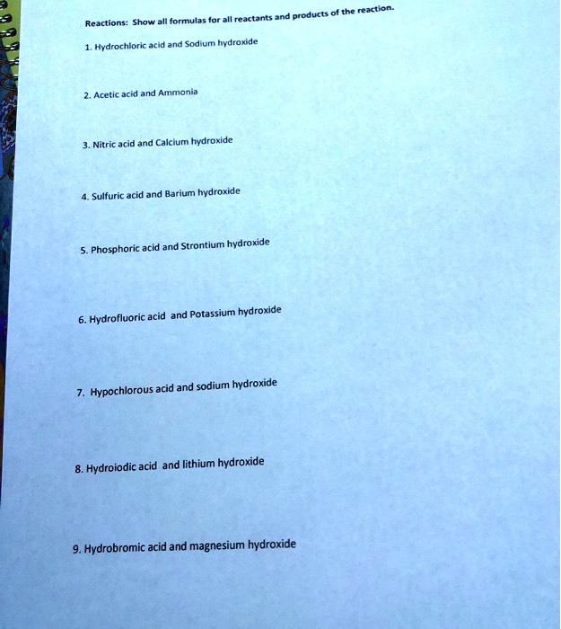 SOLVED products the reaction formulas for all reactants and Reactions