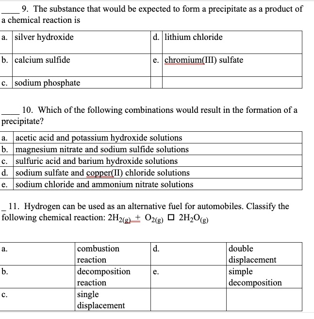 SOLVED The substance that would be expected to form a precipitate