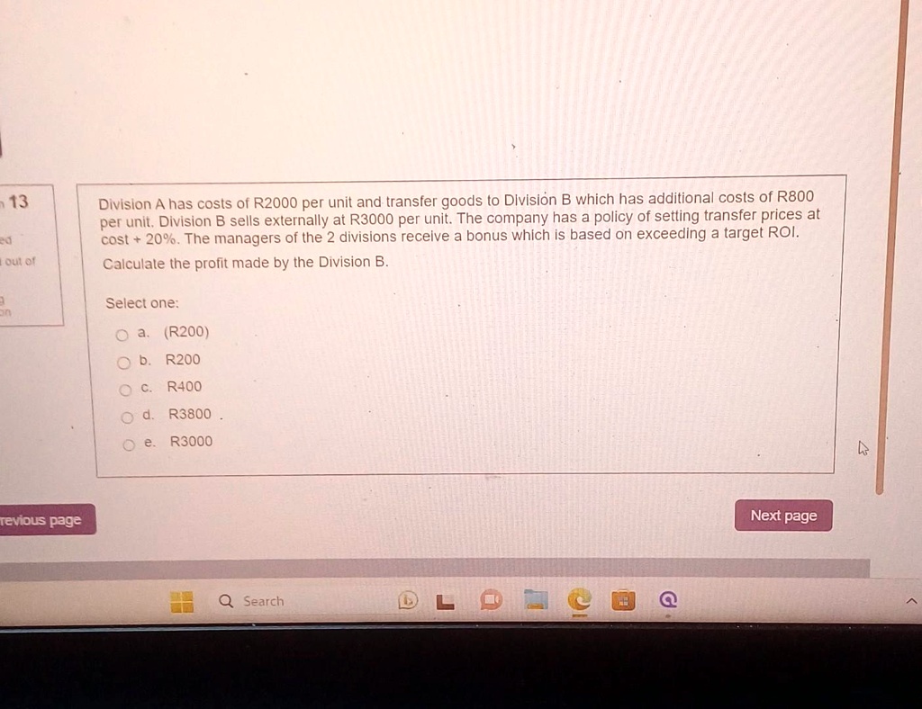 SOLVED: Texts: 13 Division A Has Costs Of R2000 Per Unit And Transfers ...