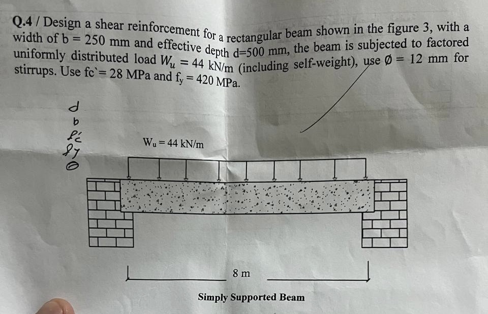 Q. 4 / Design a shear reinforcement for a rectangular beam shown in the ...