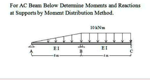 for ac beam below determine moments and reactions at supports by moment distribution method 10knm ei ei b 12895