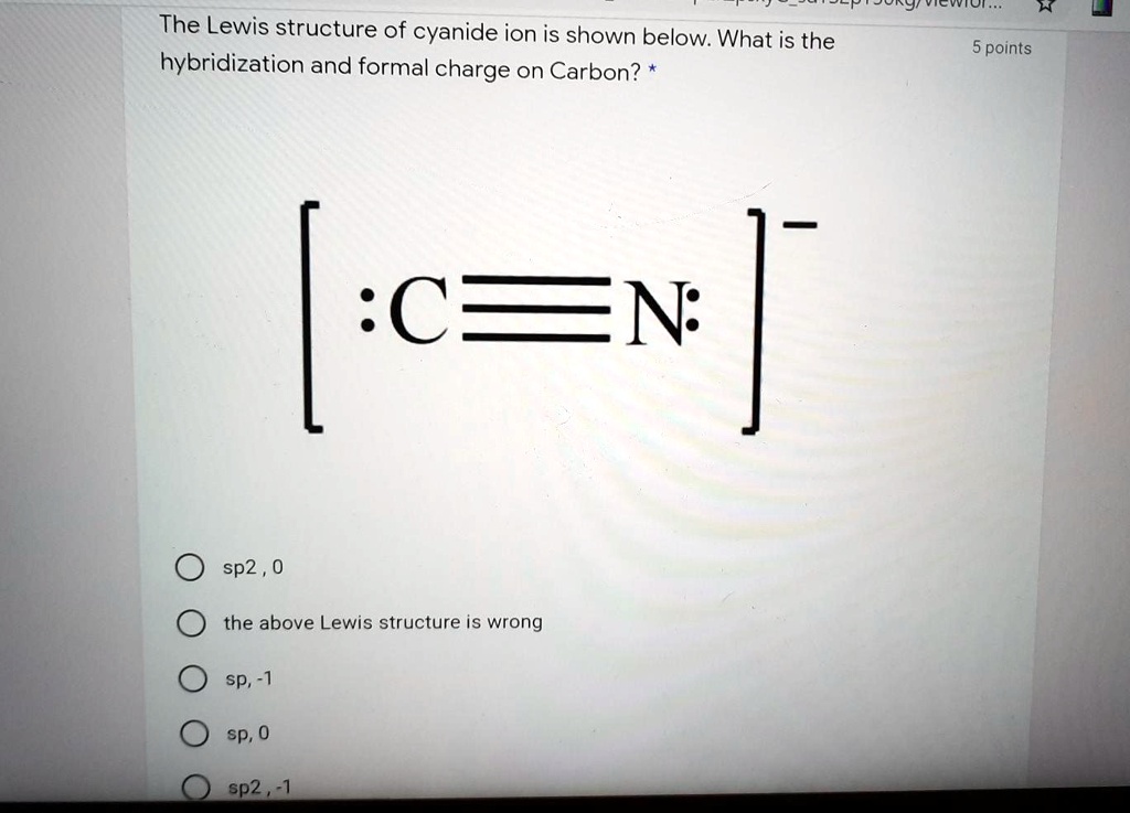 SOLVED: RyiYicwiui The Lewis structure of cyanide ion is shown below ...