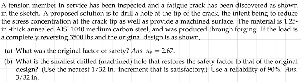 A tension member in service has been inspected and a fatigue crack has ...