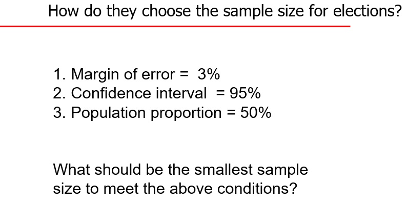 [GET ANSWER] how do they choose the sample size for elections 1 margin ...