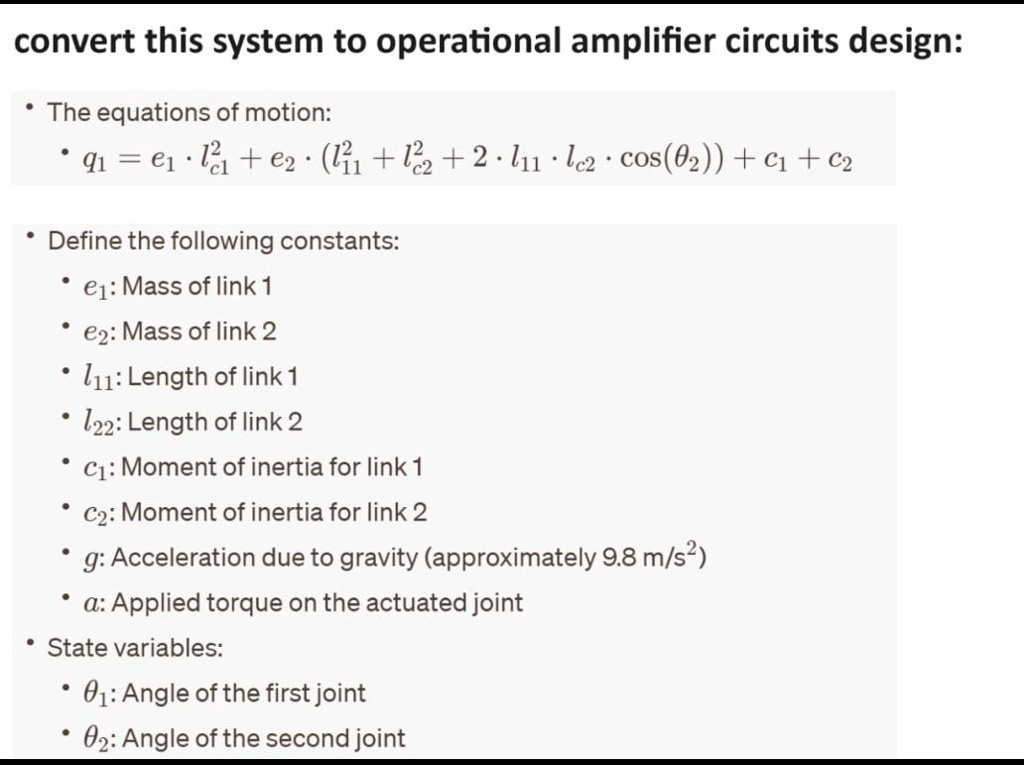 Texts Convert this equation to an operational amplifier circuit design