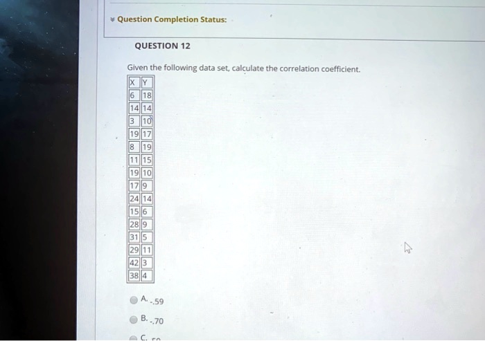 Solved Question Completion Status Question 12 Given The Following Data Set Calculate The 3767