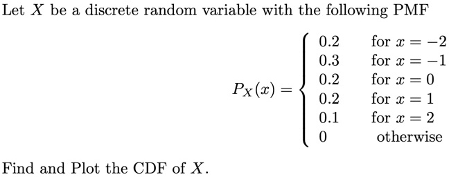 SOLVED: Let X be a discrete random variable with the following PMF 0.2 ...