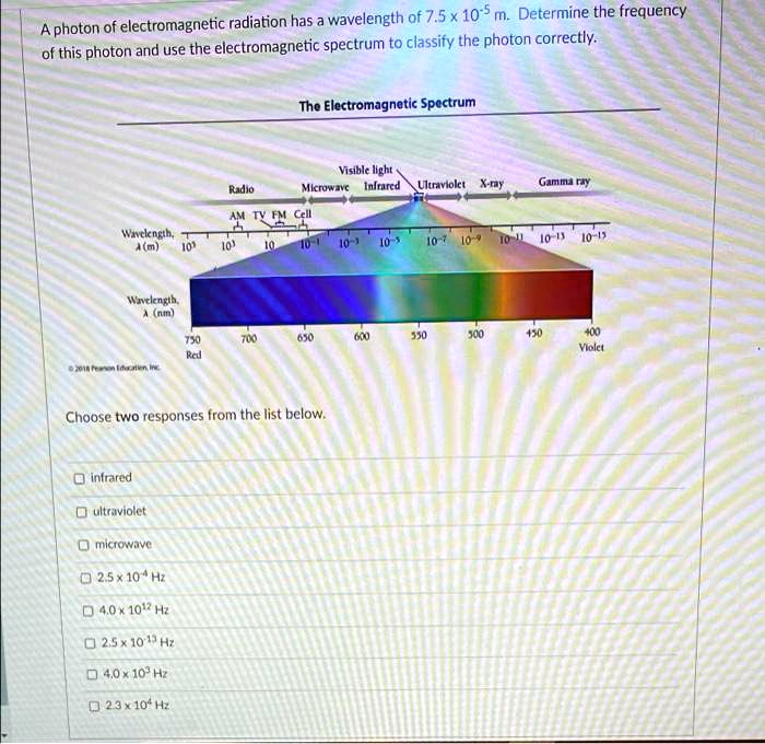 SOLVED Radiation has a wavelength of 7.5 x 10^5 m. Determine the