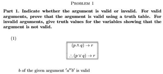 SOLVED: Part: Indicate whether the argument is valid or invalid. For ...