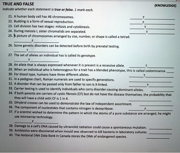 SOLVED: TRUE AND FALSE Indicate whether each statement is true or false ...