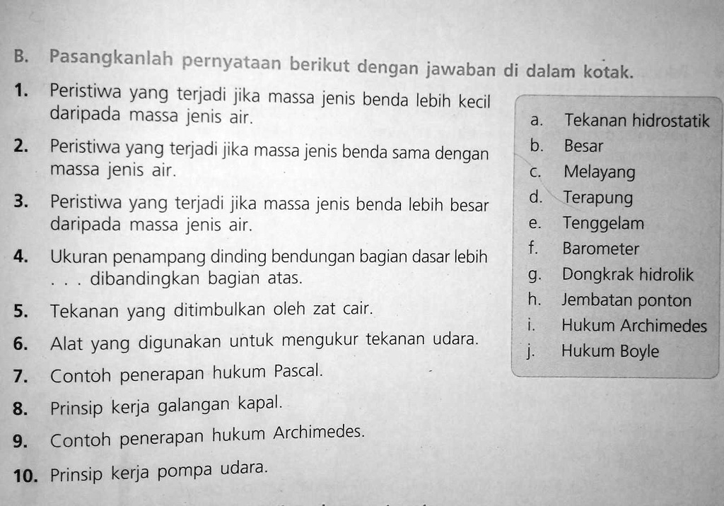 SOLVED: Latihan Ulangan Bab 8 Bagian B B. Pasangkanlah Pernyataan ...