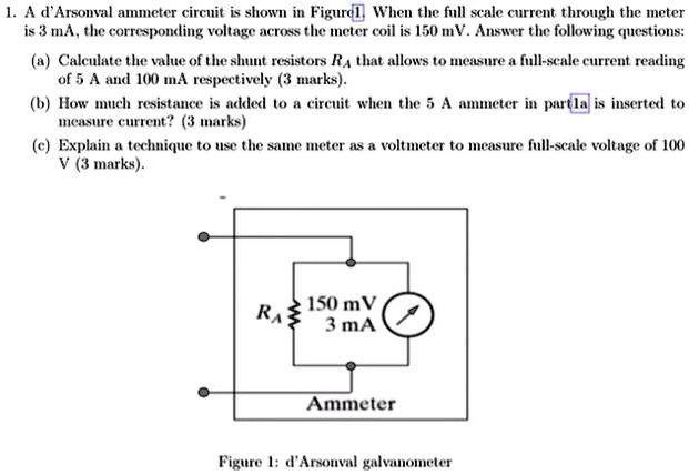 SOLVED: A D'Arsonval Ammeter Circuit Is Shown In Figure 1. When The ...