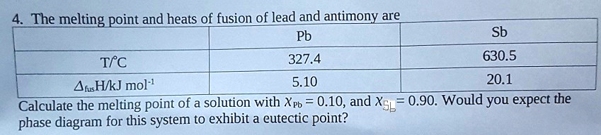 the melting point and heats of fusion of lead and antimony are pb sb ...