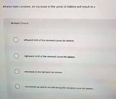 solved all else being equal, a decrease in left would... SOLVED: All else held constant, an increase in the price of tablets ...