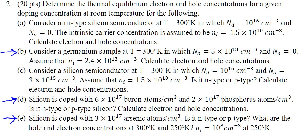 2. (20 pts) Determine the thermal equilibrium electron and hole ...