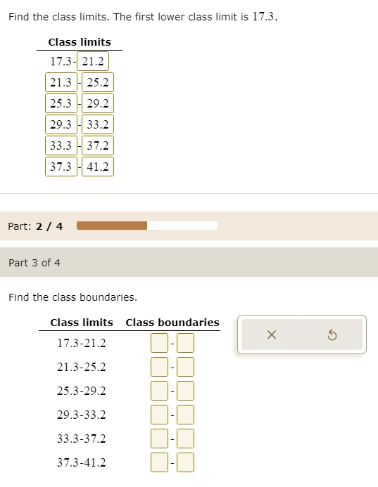 find-the-class-limits-the-first-lower-class-limit-is-solvedlib