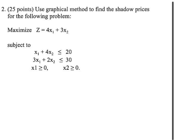 SOLVED: Use graphical method to find the shadow prices for the ...