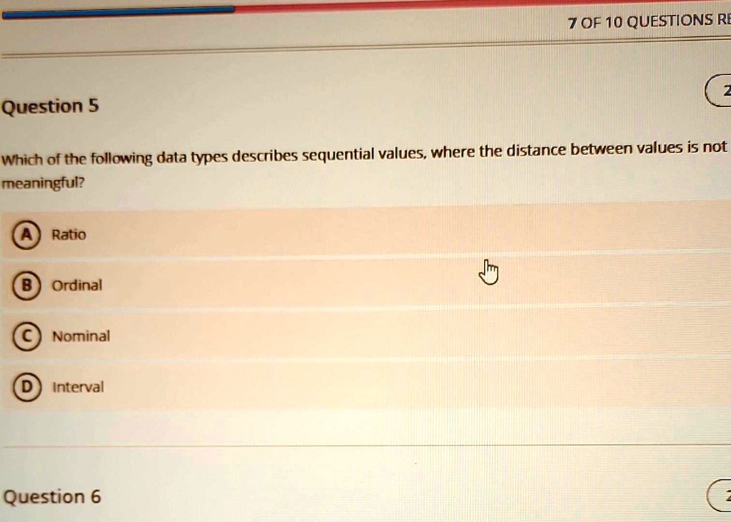 SOLVED: Question 5 Which Of The Following Data Types Describes ...