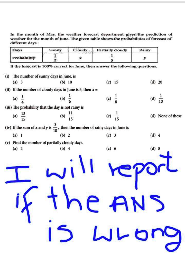 'Weather Forecast In the month of May, the weather forecast department gives the prediction of