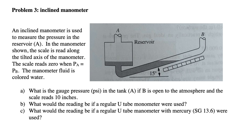 SOLVED Problem 3 inclined manometer An inclined manometer is used to