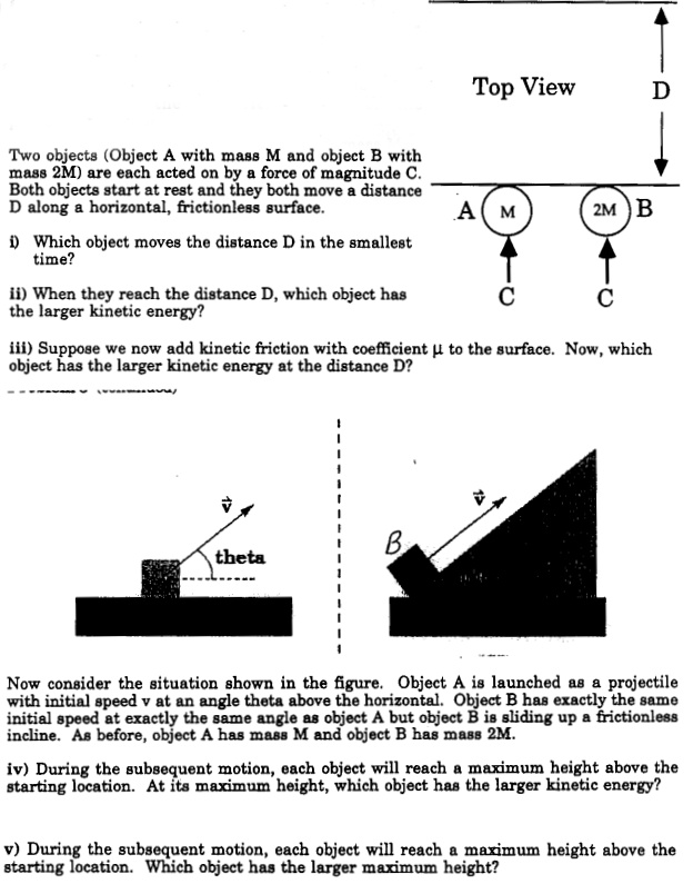Top View D Two objects (Object A with mass M and object B with mass 2M ...