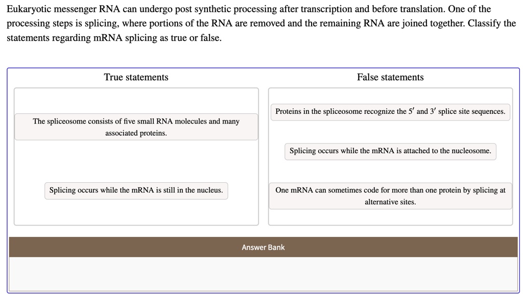 SOLVED: Eukaryotic messenger RNA can undergo post synthetic processing ...