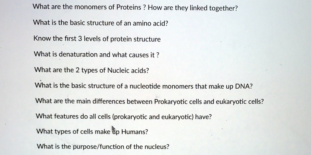 What are the monomers of Proteins ? How are they linked together? What ...