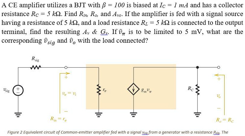 A Ce Amplifier Utilizes A Bjt With B 100 Is Biased At Ic 1 Ma And Has A ...