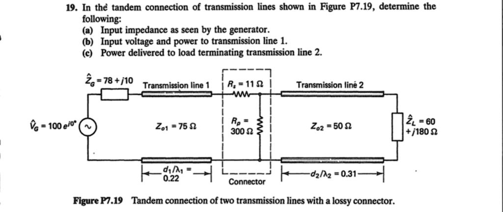 SOLVED: 19. In The Tandem Connection Of Transmission Lines Shown In ...