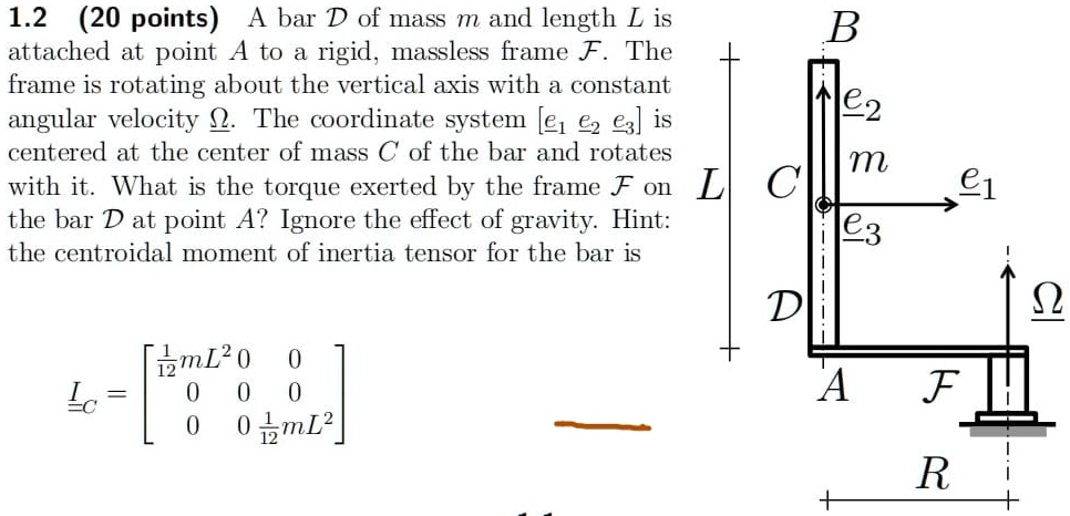 SOLVED: 1.2 (20 points) A bar D of mass m and length L is attached at ...