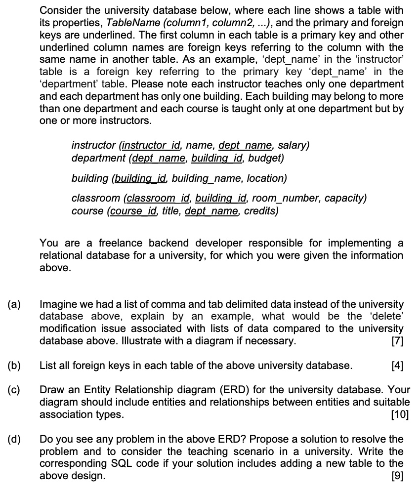 SOLVED: Consider the university database below,where each line shows a ...