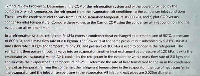 Extend Review Problem 5: Determine a) the COP of the refrigeration ...