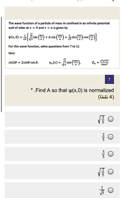SOLVED: The wave function of a particle of mass confined in an infinite ...