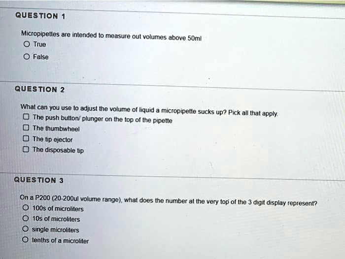 SOLVED Micropipettes are intended to measure out volumes above 50ml