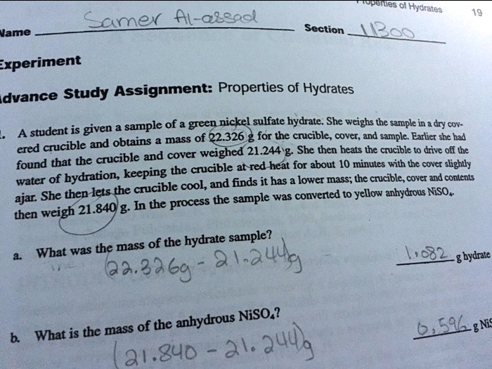 advance study assignment properties of hydrates
