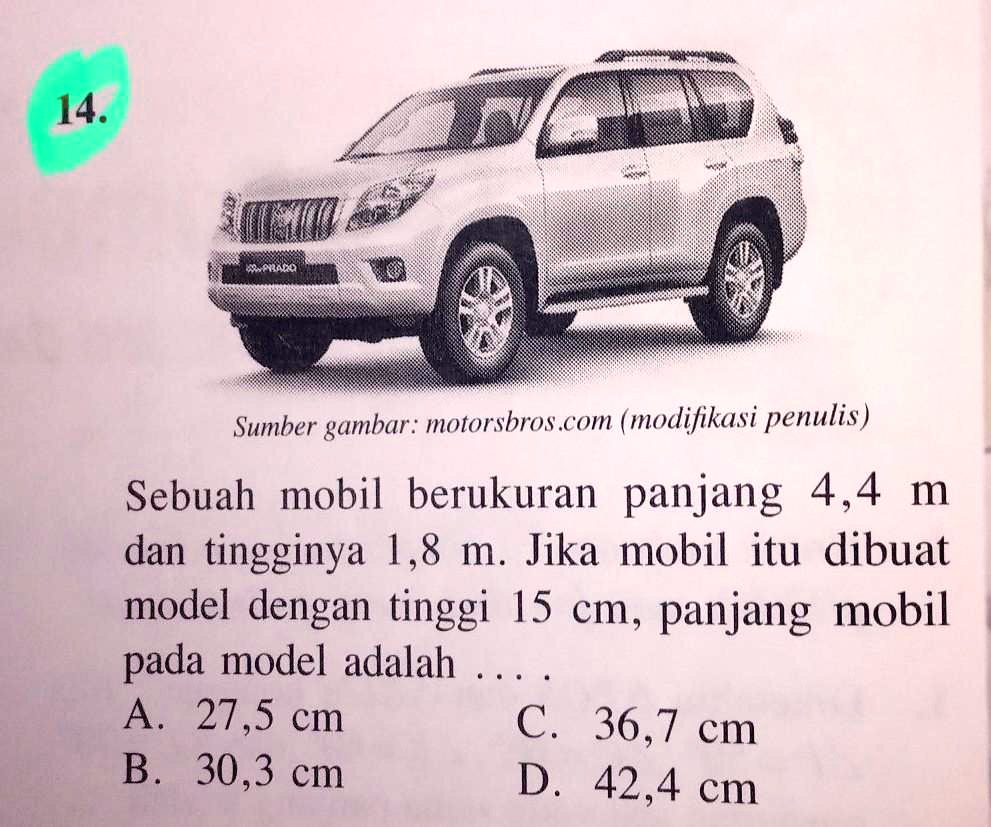 SOLVED: sebuah mobil berukuran panjang 4,4 m dan tingginya 1,8 m. Jika
