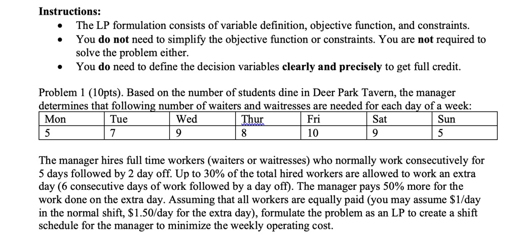 Solved Instructions The Lp Formulation Consists Of Variable