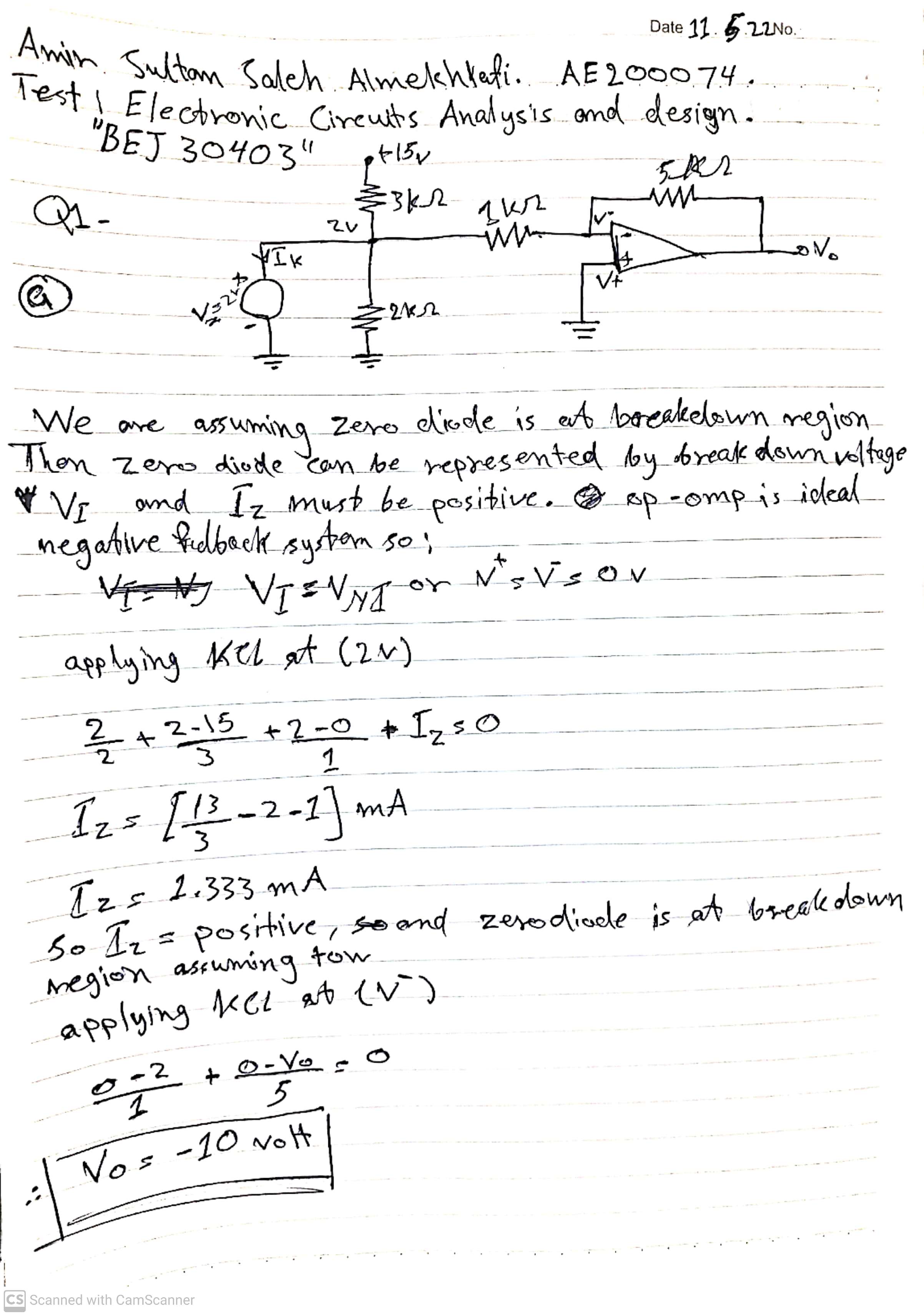 Solved Date No Amin Sultom Saleh Almekhketi Ae Test I Electronic Cireut S