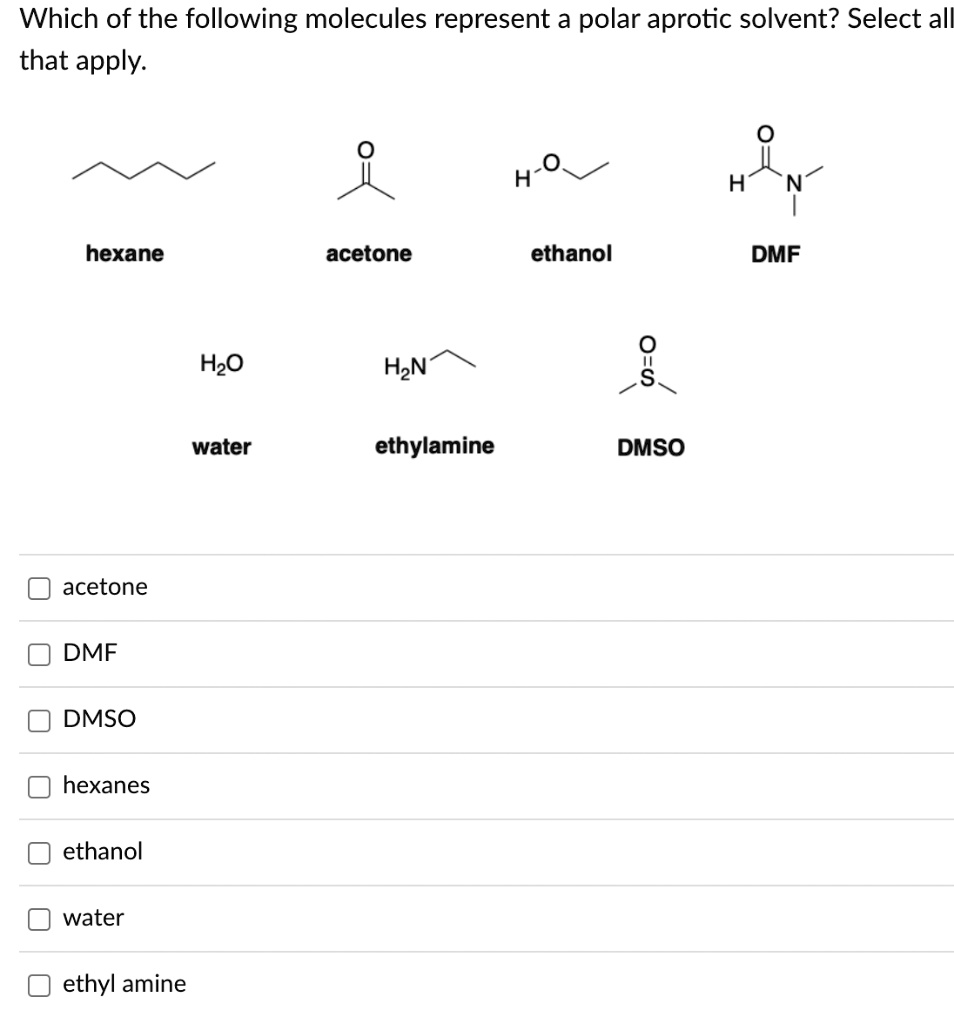 SOLVED: Which of the following molecules represent a polar aprotic ...