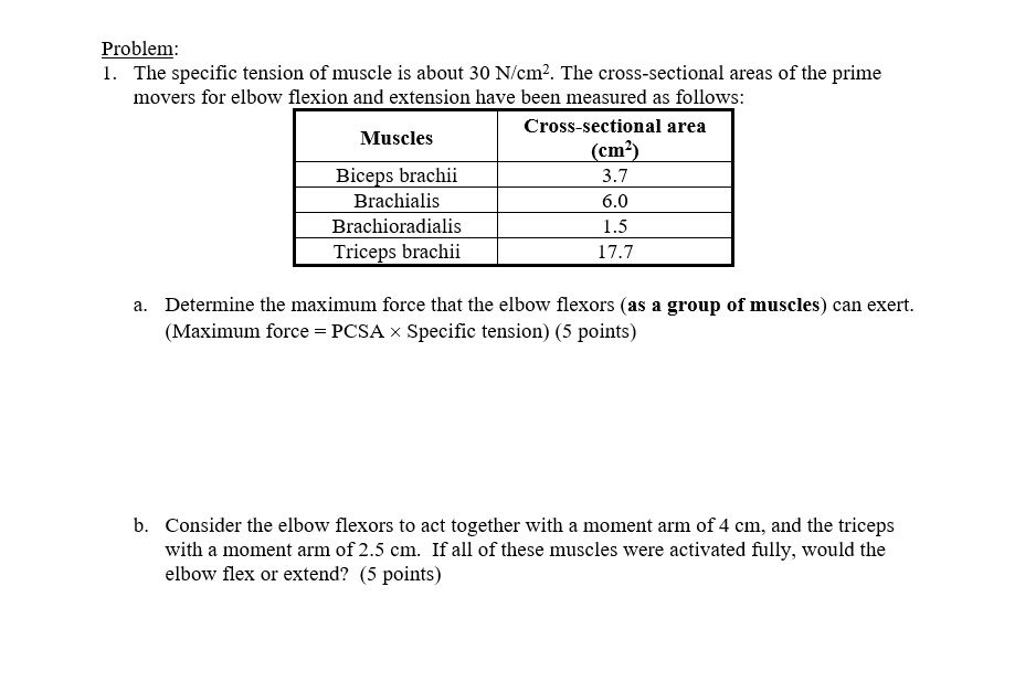 SOLVED Problem The specific tension of muscle is about 30 N/cmÂ². The