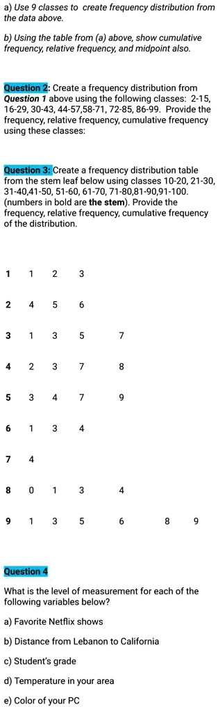 use classes to create frequency distribution from the data above b ...