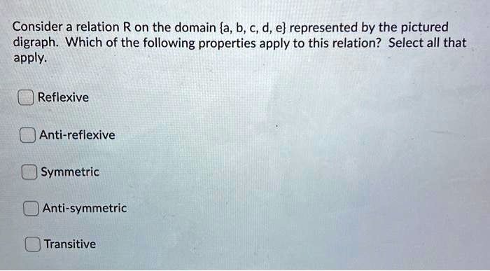 consider a relation r on the domain abd e represented by the pictured ...